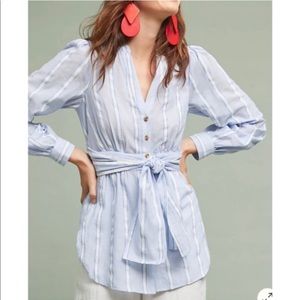 Anthropologie Sz 6 Belted Buttondown Blouse EUC